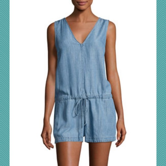 Rails Blue Chambray Tencel Linen Blend Romper - Picture 1 of 4